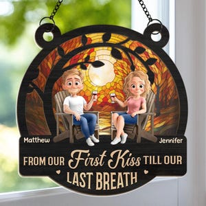 Atrapasueños colgante personalizado &quot;Primer beso hasta el último aliento&quot;, regalo de aniversario para pareja, pareja, aniversario, boda, cumpleaños, regalo divertido para pareja