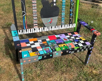 Refinished Hand-painted Wooden Bench