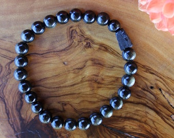 Pulsera elástica de obsidiana para hombre, negra, turmalina, protección, antiestrés, unisex, piedra preciosa, regalo para él