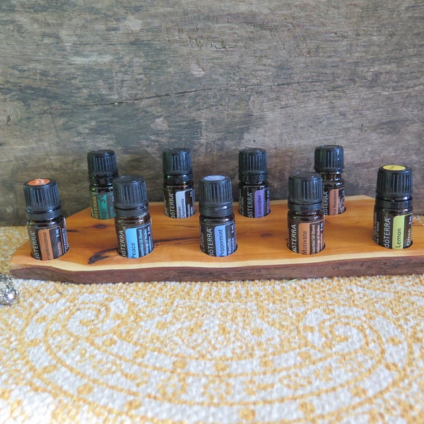 Wood Essential Oil Holder - Live Edge - 9 5 ml Rollerballs - Earthy Organic Sustainable - Reclaimed Wood from Construction Site - Storage