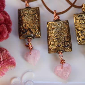 Rose Quartz Heart Ornate Tibetan Brass Christmas Tree Ornaments, Home Decor , Crystal tiny wall hanging or bed charm, star pink