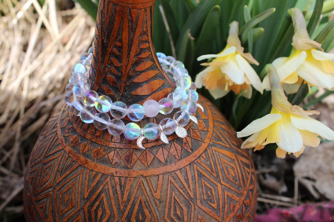 Moon Phase Roses Buy Moon Phase Rose and Aura Quartz Bracelet, Anti Anxiety Gift ...