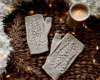 Snow Fern Fingerless Mitts - Knit PDF Pattern