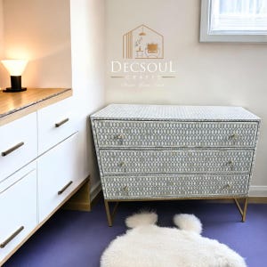 Bone Inlay Sideboard Cabinet: Handmade Indian Storage Chest