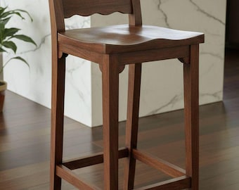 Handmade Wooden Tarang Bar Stool | Rustic Kitchen Counter Chair | Wavy Back Dining Stool