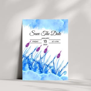 Tarjeta de boda en concertina con nieve de invierno, tarjeta de invitación de boda, hermoso juego de invitación de boda rústica de invierno, plantilla de boda para invierno