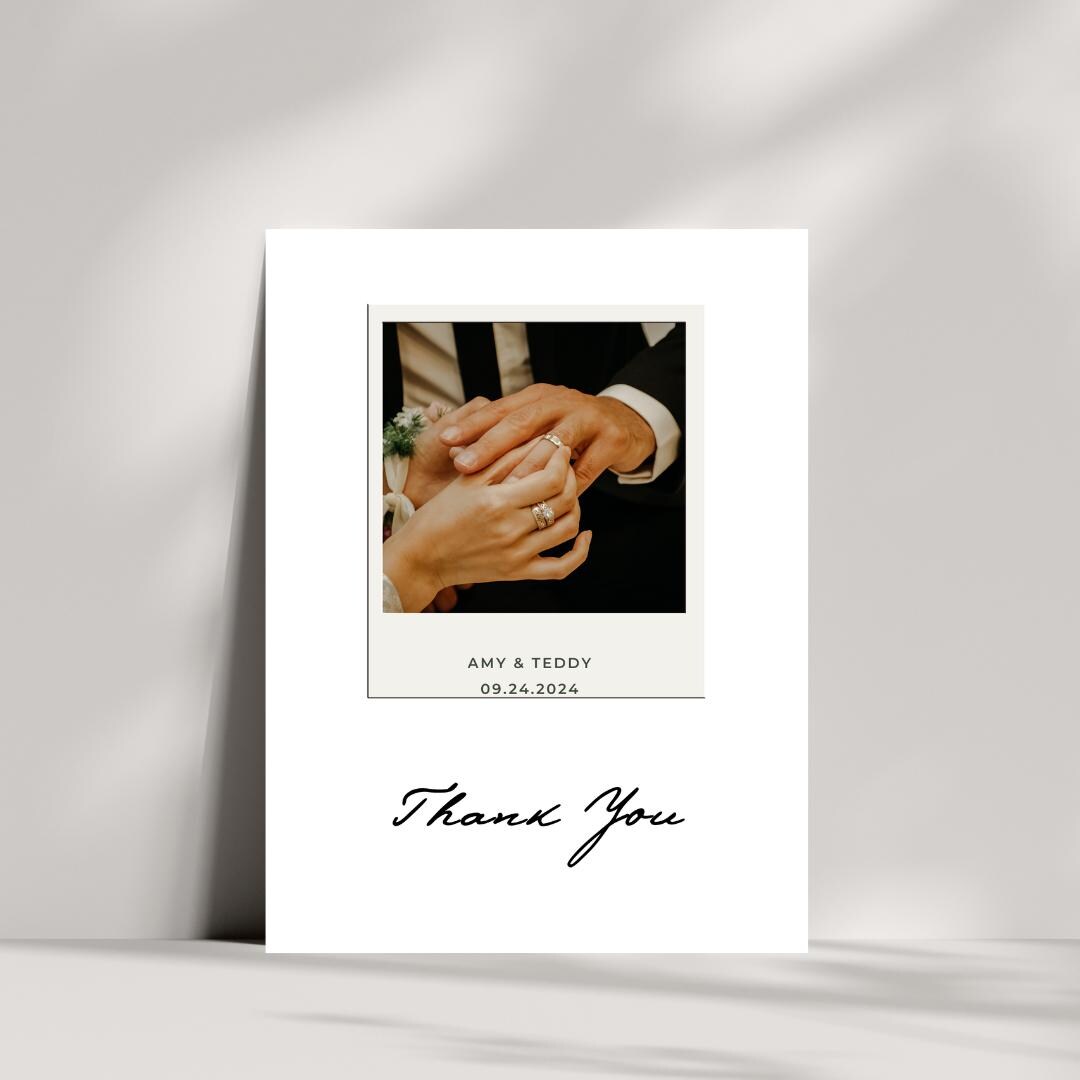 Minimalist Wedding Thank You Card With Photo, Editable Template ...