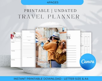 Planificador de viaje definitivo de 4 páginas, planificador de vacaciones imprimible, planificador de presupuesto de viaje, planificador de atuendos semanales, lista de notas de viaje, lista de verificación