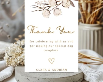 Cotton Flower Wedding Invitation, Boho Wedding Invite, Wedding Invitation Card, Canva Template, Floral Wedding Invitation, Editable Template