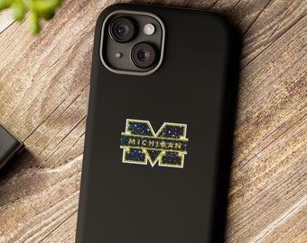 Sparkly Michigan Durable Phone Case, Hard Phone Cover, Custom Phone Accessory, College Spirit, Gift for Students, School Pride Wolverines