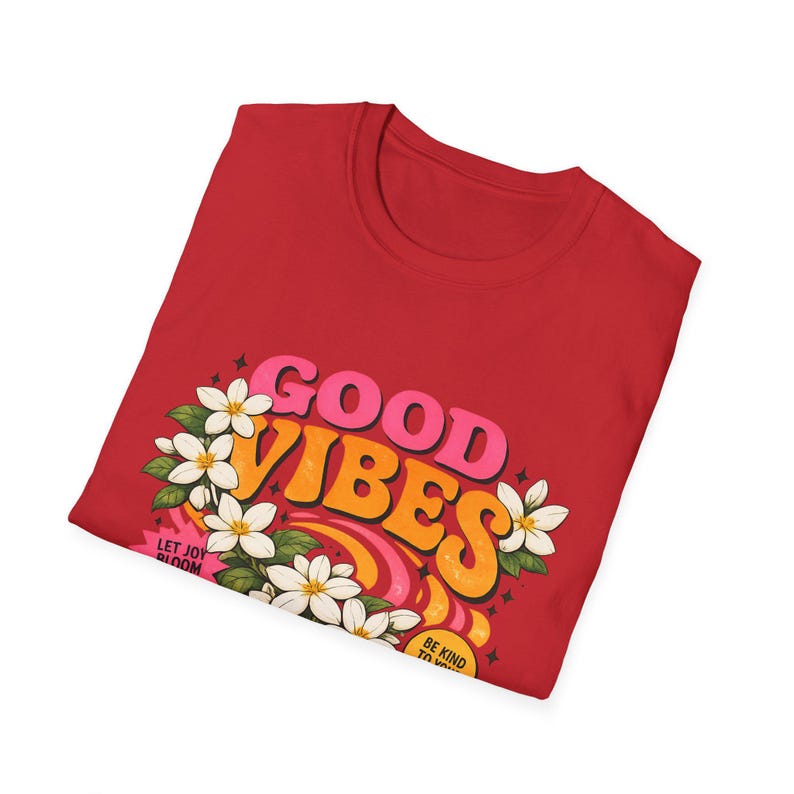 Good Vibes Only T-shirt, retro bloemenprint, shirt in jaren 70-stijl, vintage hippie bloemenprint, boho zomershirt afbeelding 13