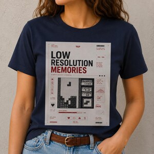 T-shirt met afbeeldingen van herinneringen in lage resolutie, retro gaming shirt, shirt met jaren 90 nostalgie, vintage pixel art graphic shirt, Y2K gamer shirt