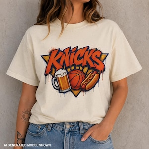 New York Knicks shirt, vintage basketbalshirt, retro NYC sportshirt met graphic print, cadeau voor basketbalfans, streetwear Knicks shirt