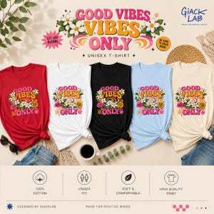 Good Vibes Only T-shirt, retro bloemenprint, shirt in jaren 70-stijl, vintage hippie bloemenprint, boho zomershirt afbeelding 2
