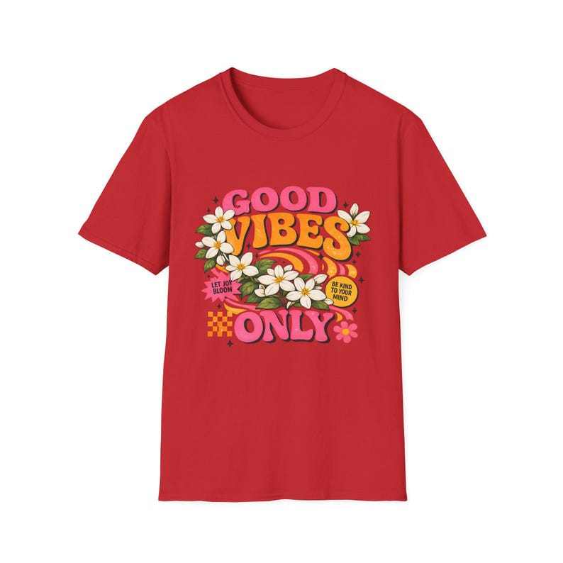 Good Vibes Only T-shirt, retro bloemenprint, shirt in jaren 70-stijl, vintage hippie bloemenprint, boho zomershirt afbeelding 8
