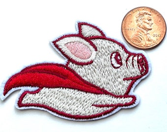 Flying Pig Patch - Superhero Piggy Emblem - Pink Pig Appliqué - Embroidered Patch - NV13