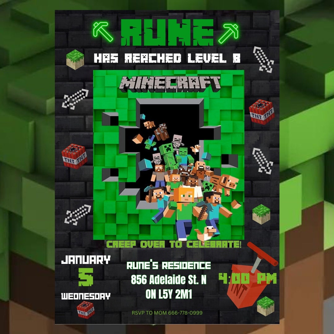 Plantilla editable de invitación de cumpleaños de Minecraft / Video de ...