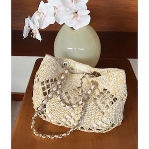 Raffia Woven Tote Bag, Hollow Woven Beach Bag, Women&#39;s Raffia Shoulder Bag