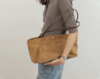 Schoudertas van suèdeleer, minimalistische hobo-tas, damesarmtas, schoudertas van zacht leer
