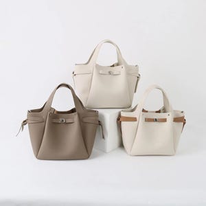 Leather Shoulder Bag, Minimal Bucket Bag, Small Leather Tote Bag, Crossbody Bag For Women
