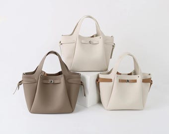 Leather Shoulder Bag, Minimal Bucket Bag, Small Leather Tote Bag, Crossbody Bag For Women