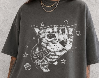 Funny Cat Meme Shirt, Vintage Cat Graphic Tee, Weird Cat Face Shirt, Retro Cat Tee, Cat Lover Gift, Funny Cat Mom Shirt, Comfort Colors