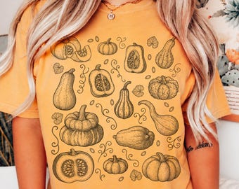 Pumpkin Shirt, Vintage Pumpkin Graphic Tee, Fall Botanical Shirt, Autumn Garden Tee, Pumpkin Lover Gift, Cottagecore Fall, Comfort Colors