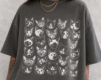 Cat Shirt, Vintage Cat Faces Graphic Tee, 90s Retro Cat Shirt, Y2K Cat Tee, Funny Cat Lover Shirt, Cat Mom Gift, Comfort Colors