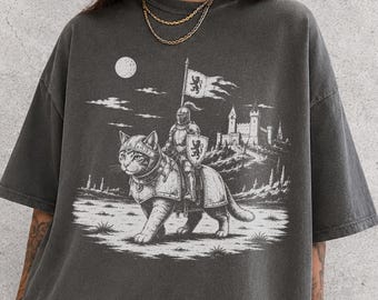 Knight Cat Shirt, Medieval Cat Tee, Armored Cat Graphic Tee, Fantasy Cat Shirt, Renaissance Cat Tee, Cat Lover Gift, Comfort Colors