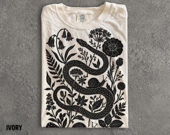 Forestcore Snake Shirt, Botanical Snake Tee, Cottagecore Nature Graphic, Woodland Wildflower Shirt, Dark Academia Gift, Comfort Colors®