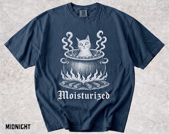 Funny Cat Shirt, Moisturised Cat Tee, Medieval Cat Graphic, Cat in Cauldron Shirt, Weird Cat Humor, Cat Mom Gift, Comfort Colors