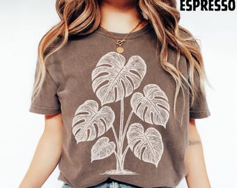Vintage Monstera Shirt, Botanical Line Art Plant Tee, Minimalist Houseplant Tshirt, Cottagecore Plant Lover Comfort Colors Tee