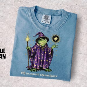 Maglietta "Pronto a combinare guai", Maglietta con meme della rana maga, Maglietta con rana caotica, Maglietta divertente con rana fantasy, Regalo per gli amanti delle rane