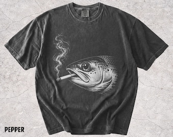 Smoking Fish Shirt, Funny Fishing Graphic Tee, Vintage Fish Shirt, Retro Fisherman Tee, Trout Lover Gift, Fishing Humor, Comfort Colors