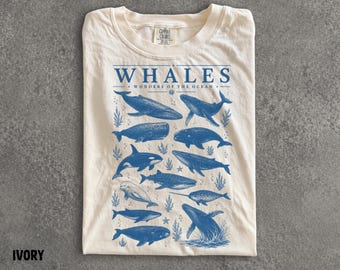 Camiseta vintage de los 90 con estampado de ballenas Comfort Colors®, camiseta con estampado de ballenas, camiseta de biología marina, regalo para amantes del océano, camiseta con temática de naturaleza costera.