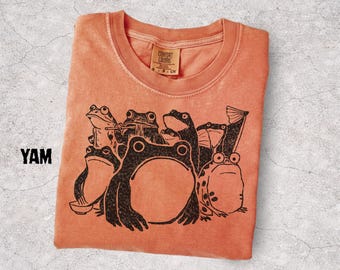 Camiseta vintage de rana, camiseta de rana de inspiración japonesa, estética cottagecore Frogcore, camiseta divertida de rana, camiseta de animales de la naturaleza, regalo para amantes de las ranas.