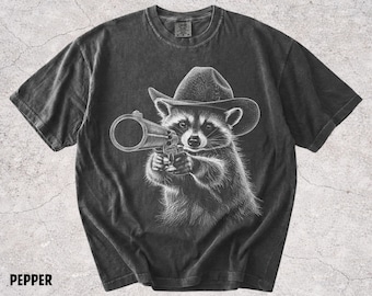 Cowboy Raccoon Shirt, Funny Raccoon Graphic Tee, Western Animal Shirt, 90s Retro Raccoon Tee, Wild West Gift, Raccoon Lover, Comfort Colors