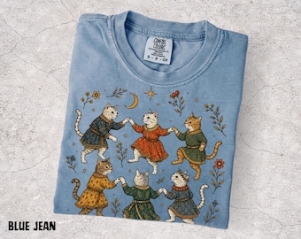 Medieval Cat Shirt, Dancing Cats Tee, Renaissance Cat Shirt, Cottagecore Cat Tee, Whimsical Cat Graphic, Folk Art Shirt, Comfort Colors