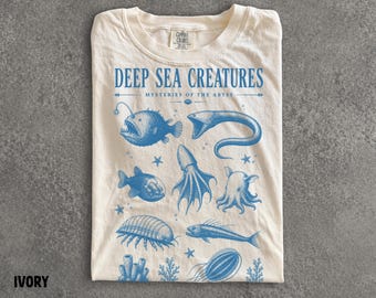 Camiseta de criaturas de las profundidades marinas, camiseta vintage de biología marina, camiseta de animales del océano profundo, estampado de vida marina abisal, regalo para amantes del océano, Comfort Colors®