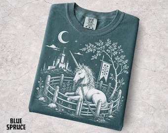 Medieval Unicorn Shirt, Fantasy Unicorn Tee, Dark Academia Graphic Shirt, Cottagecore Fantasy Gift, Comfort Colors Tee