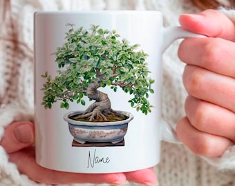 Personalized Bonsai Plant Mug, Custom Coffee Cup, Gift for Plant Lovers, Home Decor, Unique Birthday Present, cute plant mug