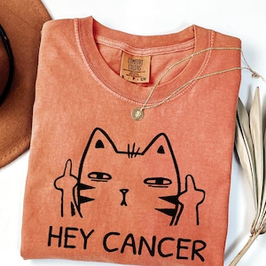 Comfort Colors® Hey Cancer Shirt, Cancer Warrior Shirt, Kitten Shirt, Awareness Month Tee, Cancer Fighter Gift Shirt, Cancer Survivor Tee