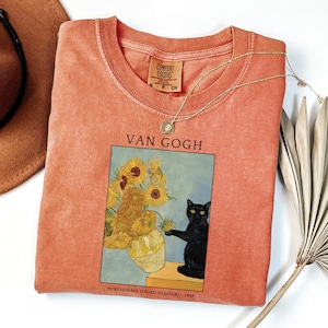 Comfort Colors® Van Gogh Cat Shirt, Van Gogh Irises Cat Tshirt, Black Cat tee, Funny Cat shirt, Ladies Shirts, Funny gift idea BC006
