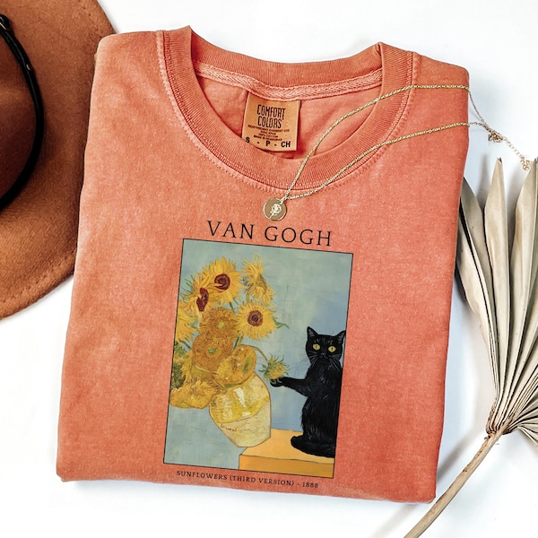 Comfort Colors® Van Gogh Cat Shirt, Van Gogh Irises Cat Tshirt, Black Cat tee, Funny Cat shirt, Ladies Shirts, Funny gift idea BC006