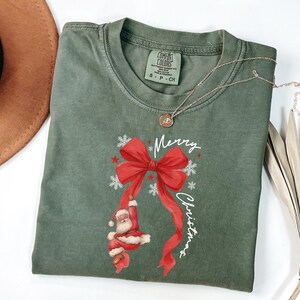 Comfort Colors® Coquette Bow Christmas Shirt, Christmas Tree Shirt, Christmas Shirt, Girly Christmas Shirt, Coquette Bow Shirt, Gift for Her