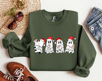 Ghost Santa Christmas Sweatshirt, Christmas Ghost Gift, Xmas Gift, Christmas Sweatshirt, Halloween Ghost Sweatshirt, Cute Winter Hoodie