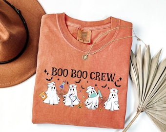 Camiseta Comfort Colors® Halloween para Enfermeiras, Boo Boo Crew, Presente para Enfermeiras, Camiseta para a Temporada Assustadora, Presente para Enfermeiras Boo Boo Crew