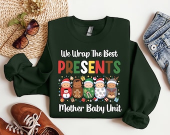 Sudadera navideña de enfermera/o, sudadera de unidad de parto, camiseta navideña, sudadera coqueta, sudadera de unidad de parto, unidad de maternidad, enfermera/o, posparto