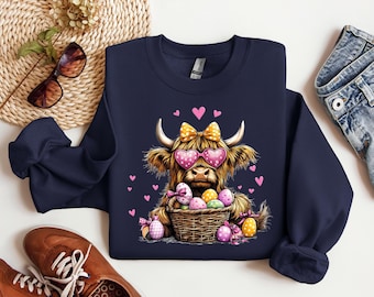 Easter Highland Cow Shirt, Happy Easter Coquette Shirt, Cute Cow Easter Tee, Easter Bunny Shirt, Heifer Cow Lover Gift, Easter Day Gift