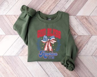 4th of July Coquette Bow Tee Shirt, Fourth of July T Shirt, Patriotic Mom Shirt, Farm 4th of July Shirt, God Bless Woman 4th of July Shirt